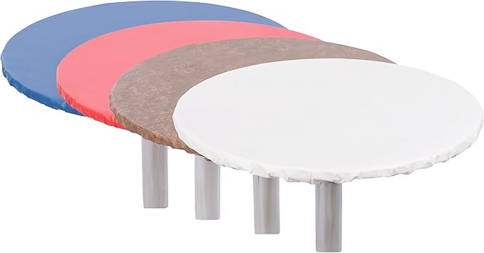 Yourtablecloth Heavy Duty Vinyl Round Fitted Tablecloth (Table Cover) with Flannel Backing Vibrant Colors Elasticized Tablecloth Great for Indoor and Outdoor Dining and Playing Cards 48” Rust Print