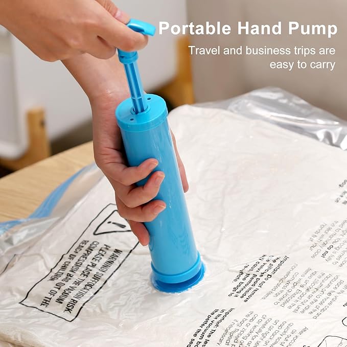 Vacuum Bags for Travel, 12 Pack with Hand Pump, Space Saver Vacuum Storage Bags, Travel Essentials, Clothes, Blankets, Pillows