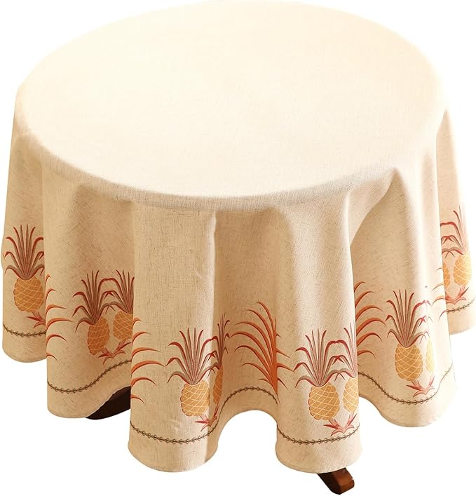 patdrea Designer Vintage Round Tablecloth,Pineapple Pattern Linen Tropical Style Tablecloths,Fall Decor Table Cover for Kitchen Dining Christmas,Thanksgiving,Tea Party,Diameter 55"-Pineapple B