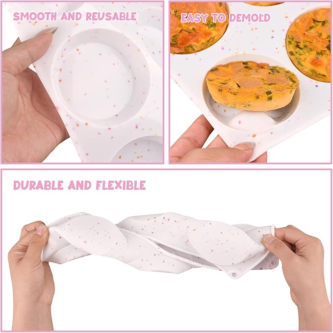 Sakolla 2 Pack Muffin Top Pans, Silicone Egg Molds for Breakfast Sandwiches 3 Inch Round Baking Pan for English Muffins, Egg Bites, Hamburger Bun, Corn Bread, Whoopie Pies, Tarts