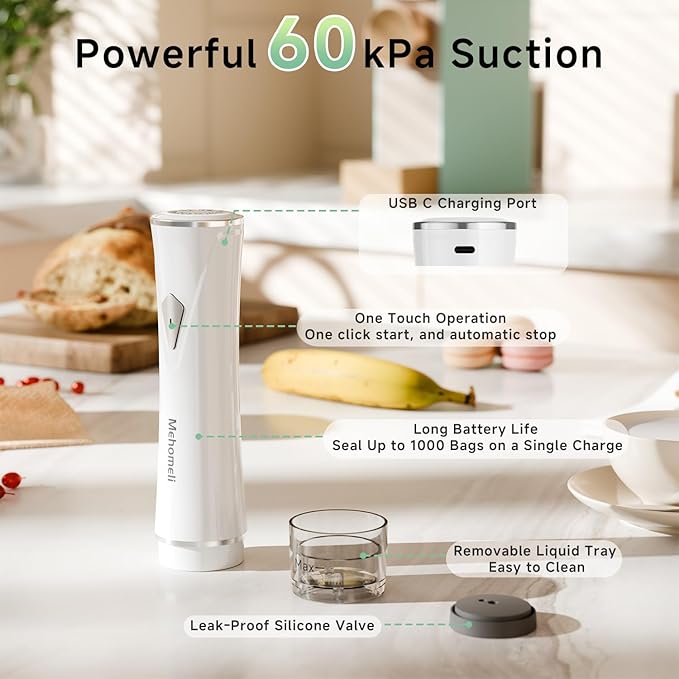 Compact Vacuum Sealer for Food (Vacuum Sealer Machine + 30 Reusable Vacuum Bags), Powerful Handheld Vacuum Sealer Machine, Seal Food 6X Fresh Longer, Portable & Wireless, Easy-Clean