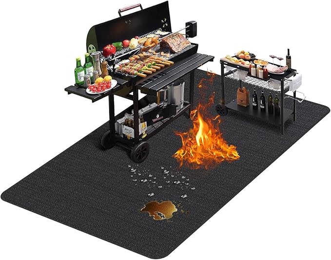 Large 76 x 52 inches Under Grill Mats for Outdoor Grill | Double-Sided Fireproof | Waterproof | Oil-Proof | Easy to Clean | Indoor Fireplace/Fire Pit Mat | Quality BBQ Mat for Deck Patio Lawn