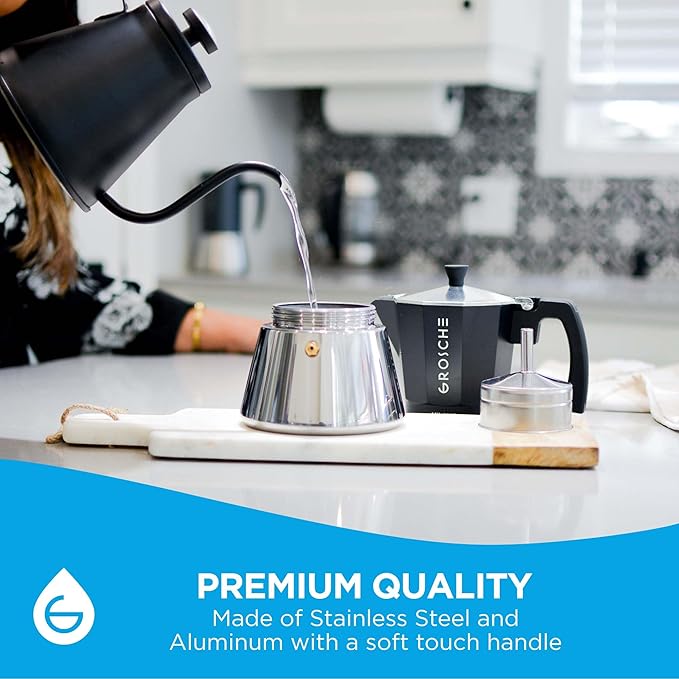 GROSCHE Milano Induction Stovetop Espresso Maker Moka Pot for Greca, Induction, Electric & Gas Stoves, Dishwasher Safe Stovetop Espresso Maker | 6 Espresso Cup, Black