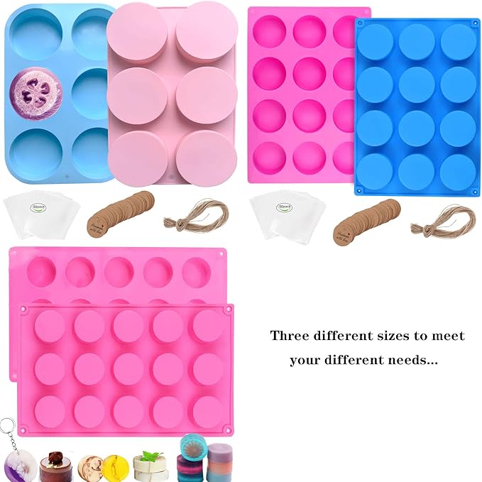 Round Soap Molds for Soap Making,2pc 4oz Large Size 6 Cylinder Silicone Molds for Loofah Soap,Bath Bombs,Shower Steamer, Lotion Bars