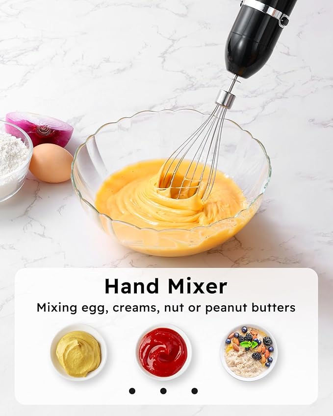 Sangcon 6-in-1 Immersion Blender Handheld, Hand Blender with Chopper & 34oz Blending Cup Storage Base, 2-Speed Adjustable Stick Blender,Stainless Steel Blades, Detachable Blender, Whisk, Milk Frother