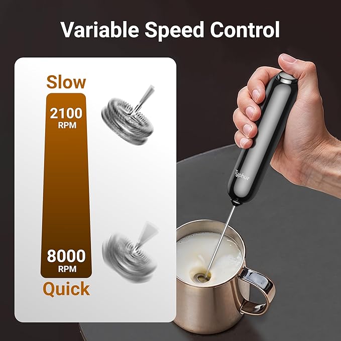 InstaWhisk Milk Frother with Variable Speed, Battery Operated Handheld Coffee Foam Frother Wand, Electric Drink Mixer with Stand & Detachable Double Whisk, Stainless Stirrer for Latte, Matcha, Protein