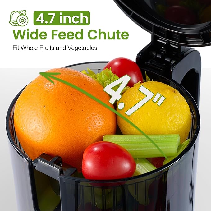 Ventray Cold Press Juicer, Juicer Machines with 4.7" Wide Feed Chute for Whole Vegetables & Fruits, Slow Masticating Juicer with High Juice Yield, Easy to Clean