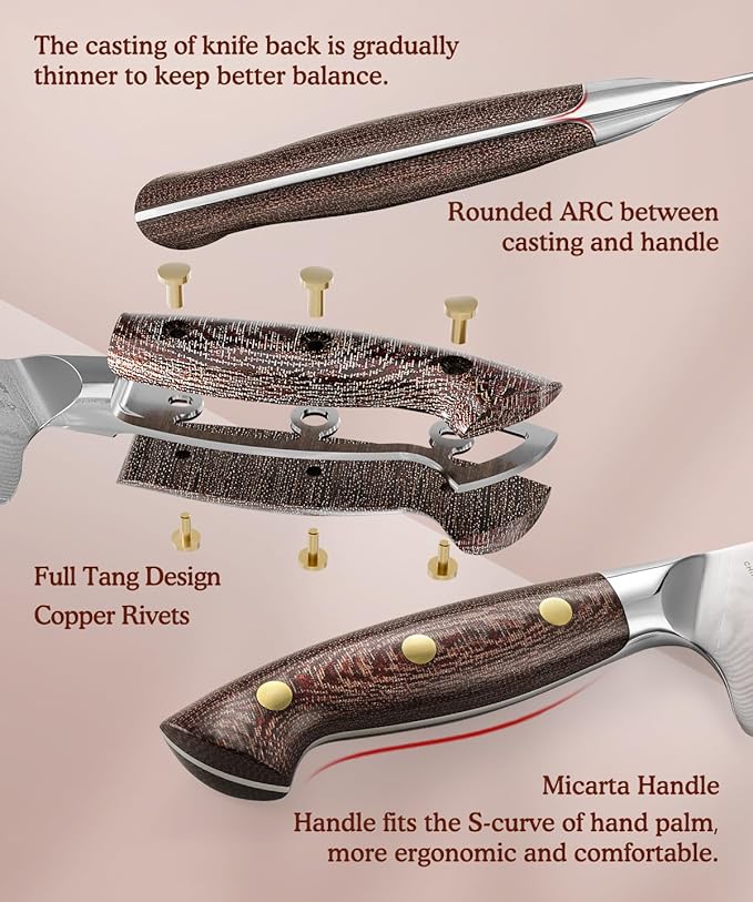 HEZHEN Santoku Knife with Wooden Sheath,7.3 Inches, 67 Layers Damascus Steel Kitchen Knife for Professional Chefs and Family, Micarta Handle,Gift Ready