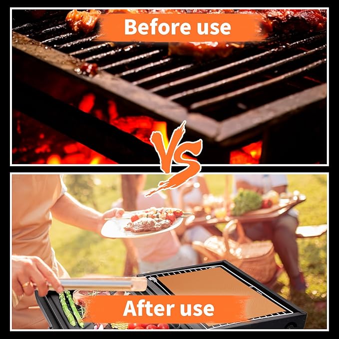 WIBIMEN Grill Mats for Outdoor Grill, Copper 9pcs Grill Mat, 100% Non-Stick PFOA Free 15.75 x 13", Heavy Duty, Reusable and Easy to Clean - Gas Charcoal & Electric BBQ
