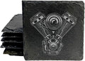 Rev Up Your Ride: V-Twin Engine Coasters for Bikers - Square Slate - Set of 5