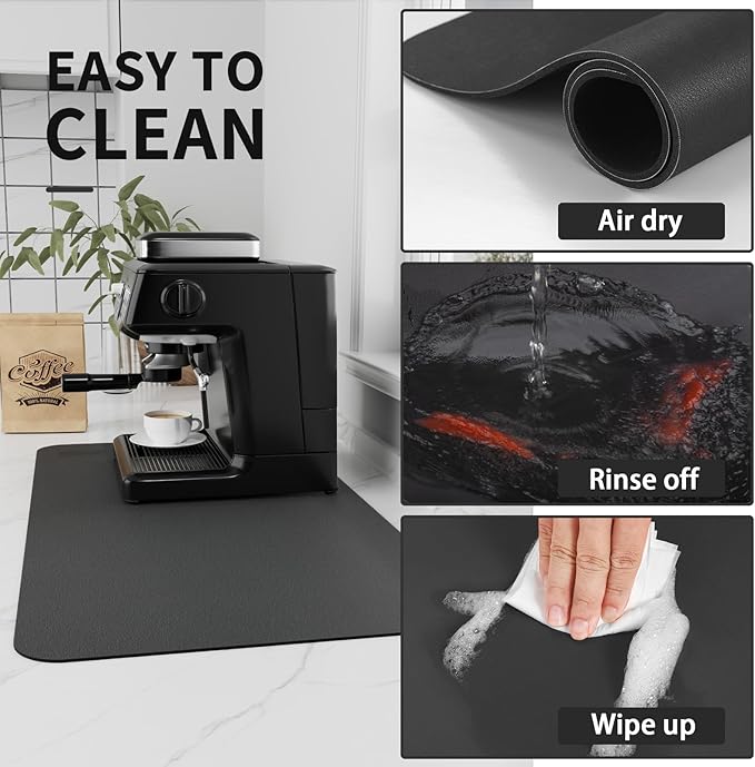 Coffee Mat - Absorbent Hide Stain Rubber Backed Dish Drying Mat for Kitchen Counter - Bar Mats for Countertops Accessories Fit Under Coffee Maker Espresso Machine