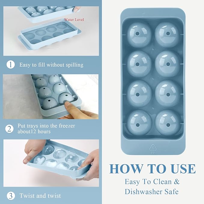 Round Ice Cube Mold,1.8 INCH x 8,Ice Ball Maker Mold | Round Ice Cube Trays for Freezer,Whiskey Ice Cubes Mold,Circle Ice Cube Tray with Lid,Ice Trays Ice molds for Whiskey,Cocktails,Coffee