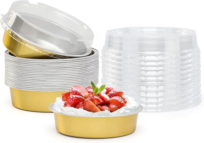 Beasea Aluminum Foil Pie Pan 4 inch Round Oven Baking Mini Cake Pan, 20 Pcs 8 Oz Aluminum Pie Pan Tin Golden Tart Pans for Pie Tart Quiche