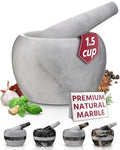 Gusto Nostro Natural Marble Mortar and Pestle Set Small| 4 Inch - 1.5 Cup | Mini Mortar Pestle Set for Grinding Herbs, Nuts, Grains | Pesto Grinding and Guacamole Stone Bowl | Marble Spice Crusher