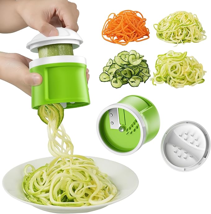[All in 1] Upgraded Version Safe Mandoline Slicer for Kitchen, Adjustable Thickness. and Spiralizer, Veggie Slicer, Rapid Prep Mandoline, Detachable Blade, Cleaning Brush (High-grade Gray)