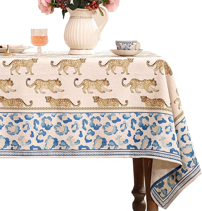 patdrea Designer Linen Long Rectangular Table Cloth,Vintage Leopard Animal Soft Breathable Tablecloth,Fall Dacorative Cover for Kitchen Dining,Christmas,Parties,Holiday,Thanksgiving,63"x94"-from
