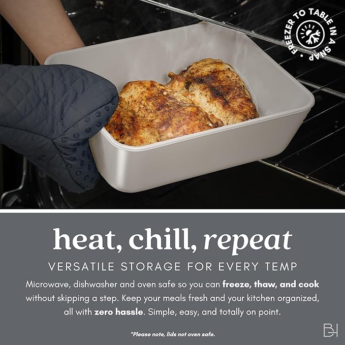 Ceramic Coated Glass Food Storage Container | No PTFE, PFOA, PFAS, and BPA | Reusable Non Toxic Meal Prep Container with Glass Lid | Easy To Store | 5 Cup Square [Crema]