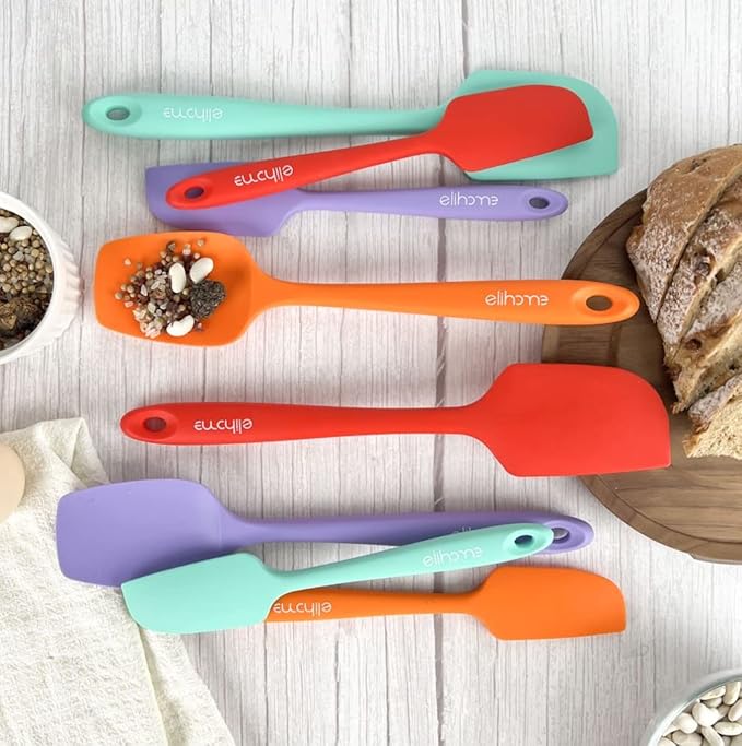 Elihome Chef Series 3 Piece Silicone Spatula Set - 600°F Heat Resistant Non Stick Rubber Kitchen Scraper Spatulas for Cooking, Baking, and Mixing – BPA Free and LFGB Certified Silicone (Orange)