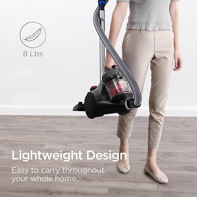 Eureka Bagless Canister Vacuum Cleaner, Lightweight Vac for Carpets and Hard Floors, Red, Whirlwind NEN110D