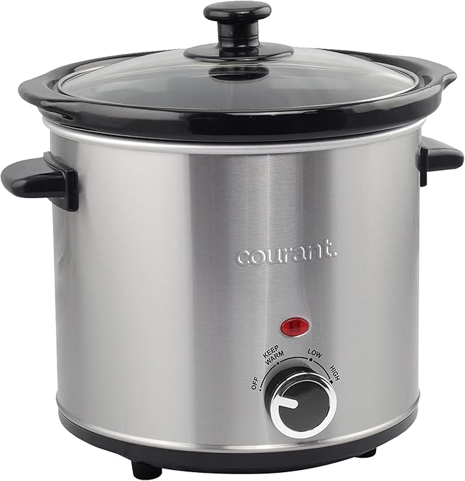Courant Slow Cooker 3.2 Quart - Stainless Steel, Removable Ceramic Insert & Glass Lid With Three Temperature Settings