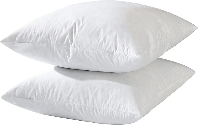 24x24 Euro Throw Pillow Inserts-Down Feather Pillow Inserts-Cotton Fabric-Set of 2-White.