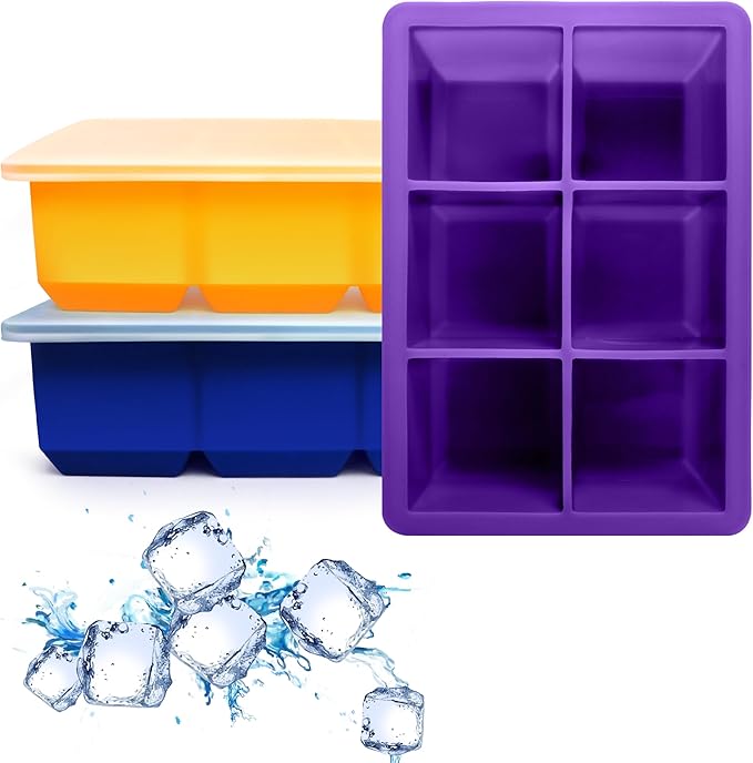 Silicone Ice Cube Trays 3 Pack - Large Size Silicone Ice Cube Molds with Leak Proof Removable Lid Square Ice Cube Tray And BPA Free for Cocktail,Whiskey, Stackable Flexible Ice
