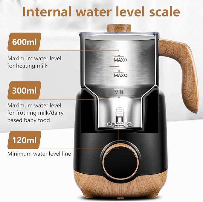 AMZCHEF 8-IN-1 Milk Frother and Steamer 550 Watts, 21 oz Split Stainless Steel Automatic Steamer, Milk's Warmer for Latte, Cappuccino, Hot and Cold Froth, Heated Milk, Hot Chocolate, Baby Food silver