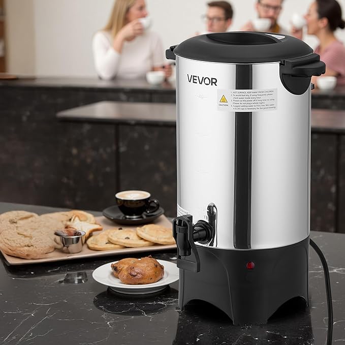 VEVOR Commercial Coffee Urn, 40 Cup 6 L Hot Beverage Dispenser with Dripless Faucet, Quick-Brewing Commercial Coffee Maker, with Stainless Steel Liner, for Catering, Business, Church & Restaurant