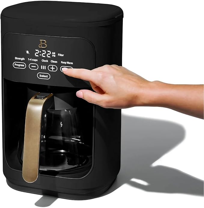 Beautiful by Drew Barrymore 14-Cup Programmable Drip Coffee Maker, Touch-Activated Display, Fast 14-Min Brew, Bold Strength, Keep Warm 4 H, Gold Filter (Black Sesame)