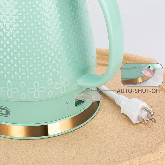 1.2-Liters Ceramic Electric Kettle Pot, 1000W Fast Boil Water For Coffee & Tea, Automatic Shut-Off, Boil Dry Protection, Retro Gooseneck Teapot BPA Free Boiler