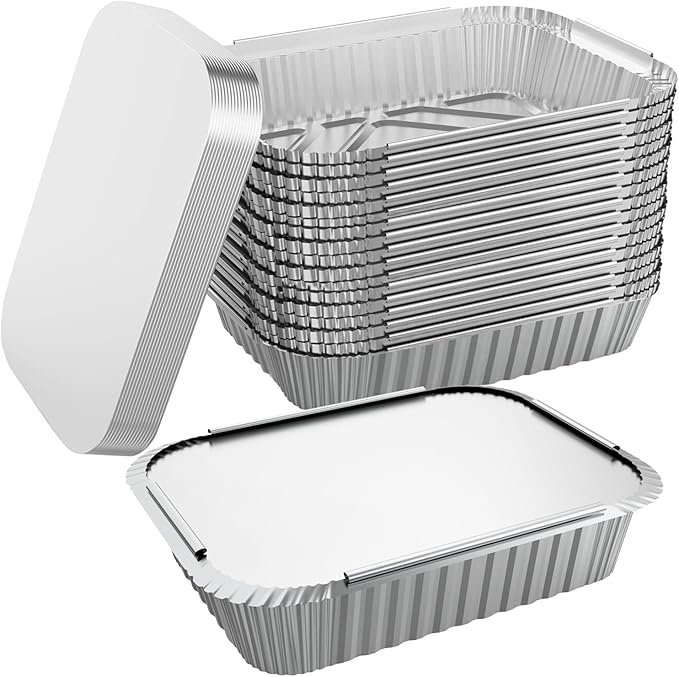 WANBAO 50 PACK 8.3"x6.2" Disposable Tin Foil Pans with Lids 2.25LB Aluminum Pans To Go Containers for Cooking, Baking, Catering Party Meal Prep, Take Out, Freeze