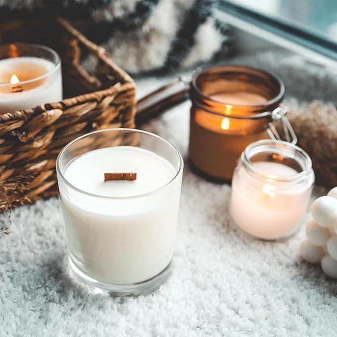 8 OZ Thick Candle Jars for Making Candles 15 Pcs, Clear Empty Jars with Wood Lids for Candle Making, Sample Container