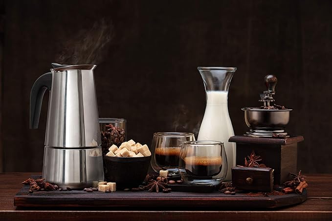 Mixpresso 6 Cup Greca Stovetop Espresso Pot 300ml/10oz, Moka Pot with Coffee Percolator Design, Stainless Steel Stove Top Coffee Maker for Camping or Home Use,Italian Stovetop Espresso Maker