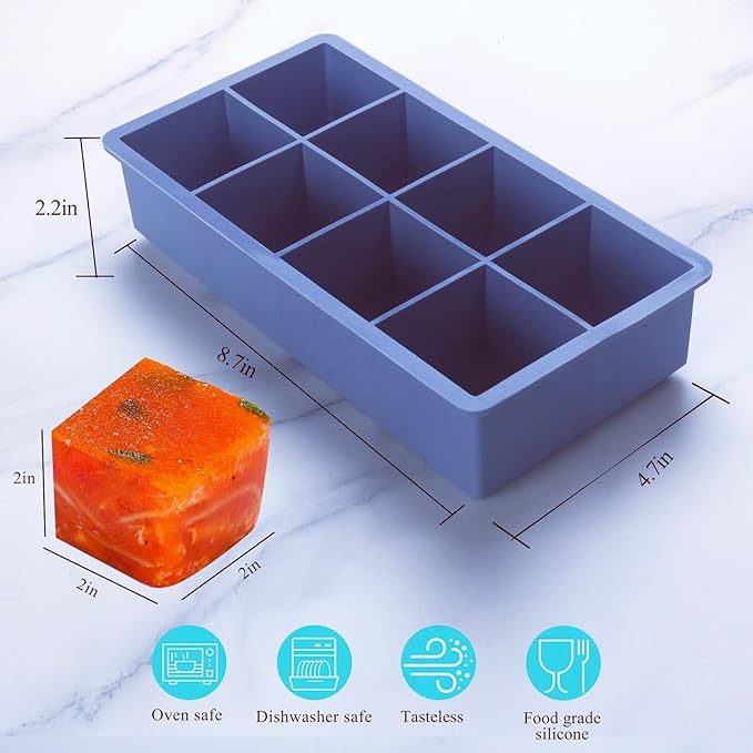 1/2 Cup Silicone Freezer Tray With Lid - Silicone Freezer Molds 4-Pack For meal prep & freezing of various sauces and other dishes, makes 32 perfect 1/2 cup portions cubes (Blue 4 Pack)