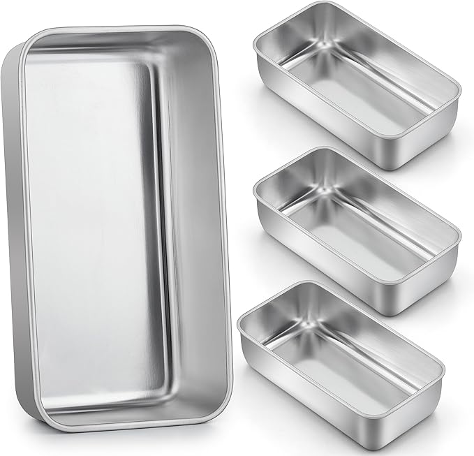 LIANYU 4 Pack Loaf Pans for Baking Bread, 9x5 Inch Bread Pan, Stainless Steel Meatloaf Baking Loaf Tin for Homemade Banana Sourdough, Dishwasher Safe