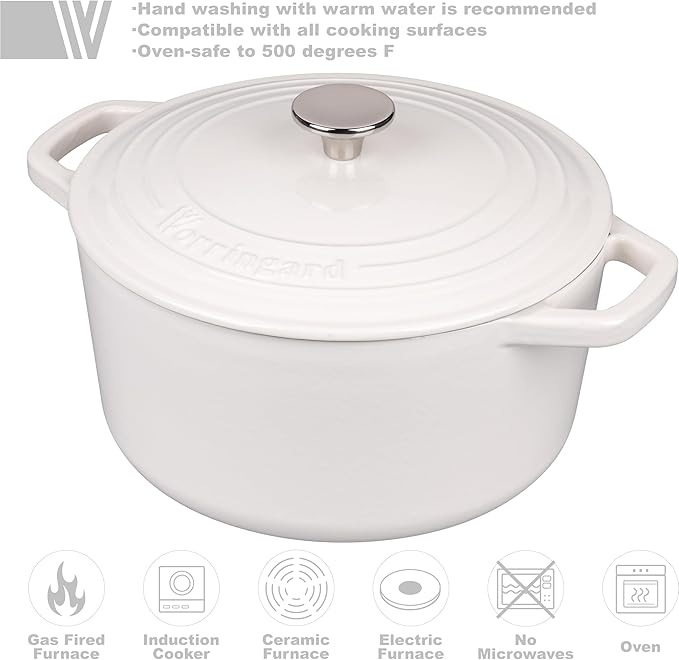 Enameled Cast Iron Dutch Oven Pot with Lid, for Bread Baking, Round Bread Oven- include Sourdough Bread Baking Supplies Set, 4.5QT, White