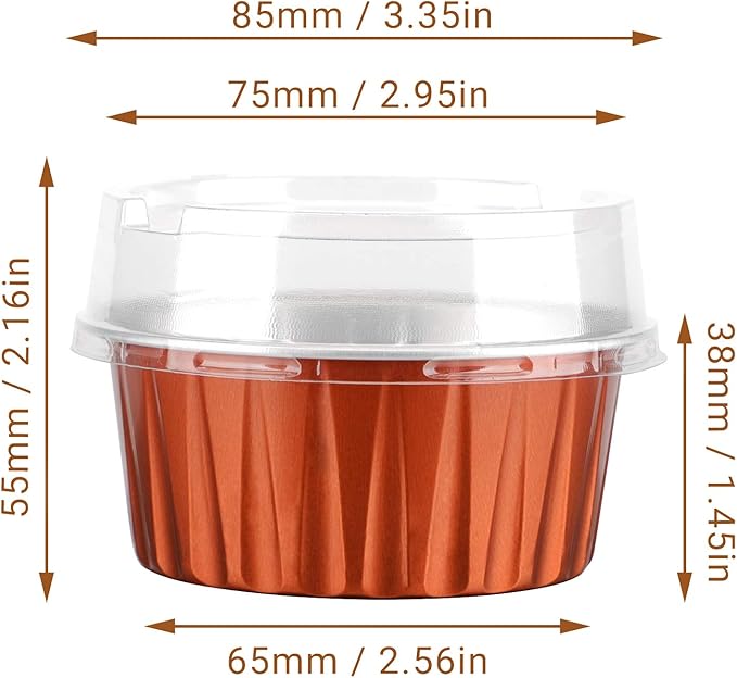 EUSOAR Dessert Cups With Lids, 5 OZ 100pcs Baking Cups with Lids,125ml Snacks Desserts Flan, Recyclable Economical Catering Gathering Club Shower Wedding Party Favor Baking Cups-Caramel
