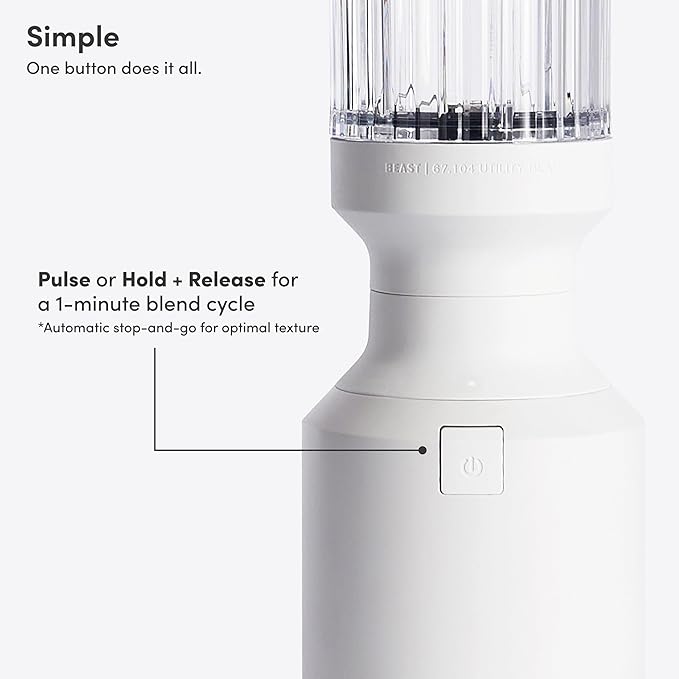 The Beast Mini Blender Plus | Mini Countertop Kitchen Blender | Blend Smoothies and Shakes, Dressings, Sauces, Dips | Extra Vessels, Straw Cap and Straws Included | 600W (Cloud White)