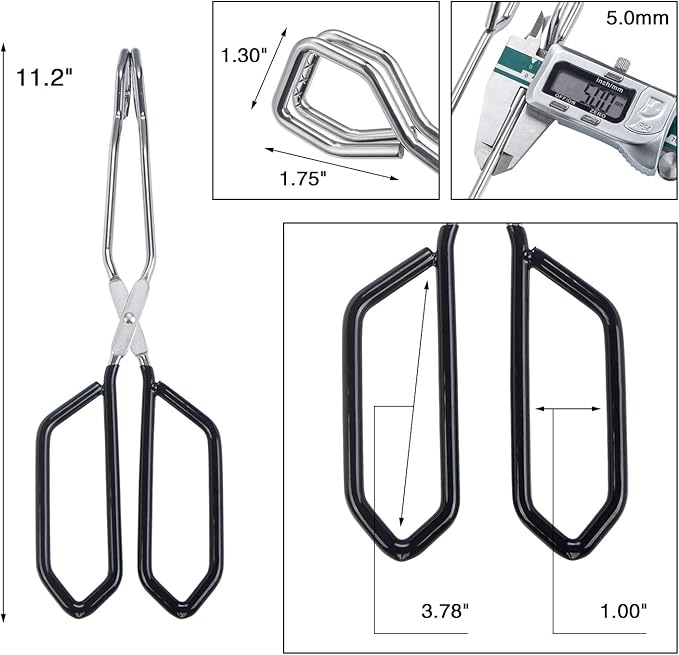 MSY BIGSUNNY Stainless Steel Scissor Tongs Heavy Duty Cooking Tongs with Soft Handles (2, black 11" +11")