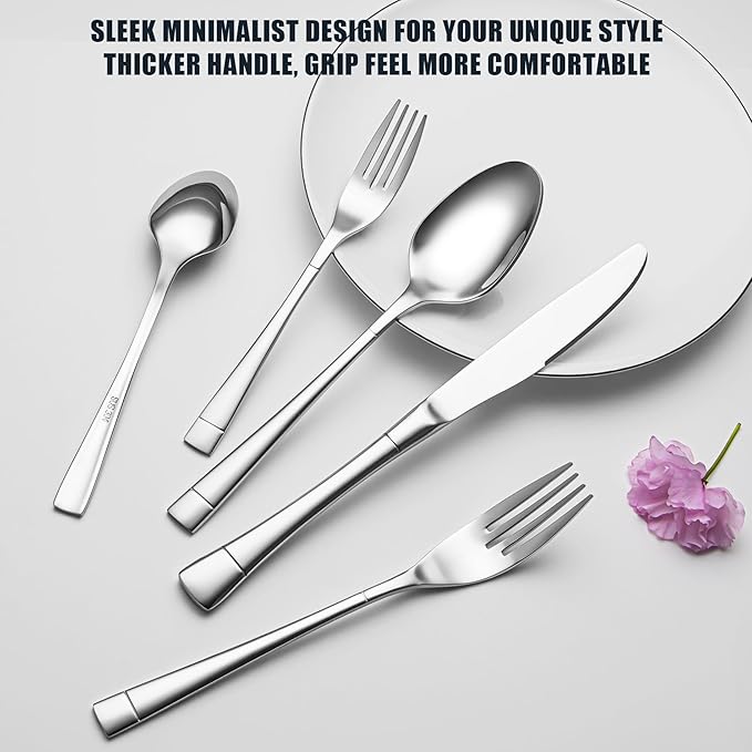 Heavy Duty Silverware Set for 4, 20-Piece 18/10 Stainless Steel Flatware Set, Mirror Polished Cutlery Modern Kitchen Eating Utensil Durable Tableware Included Knife Fork Spoon, Dishwasher Safe