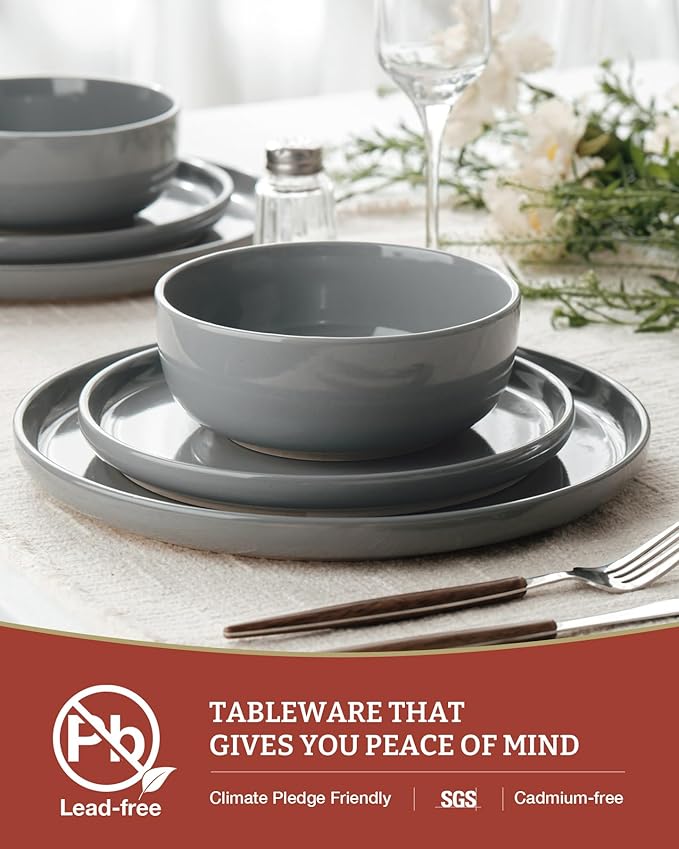 Famiware Milkyway Plates and Bowls Set, 18 Pieces Dinnerware Sets, Dishes Set for 6, Dark Gray