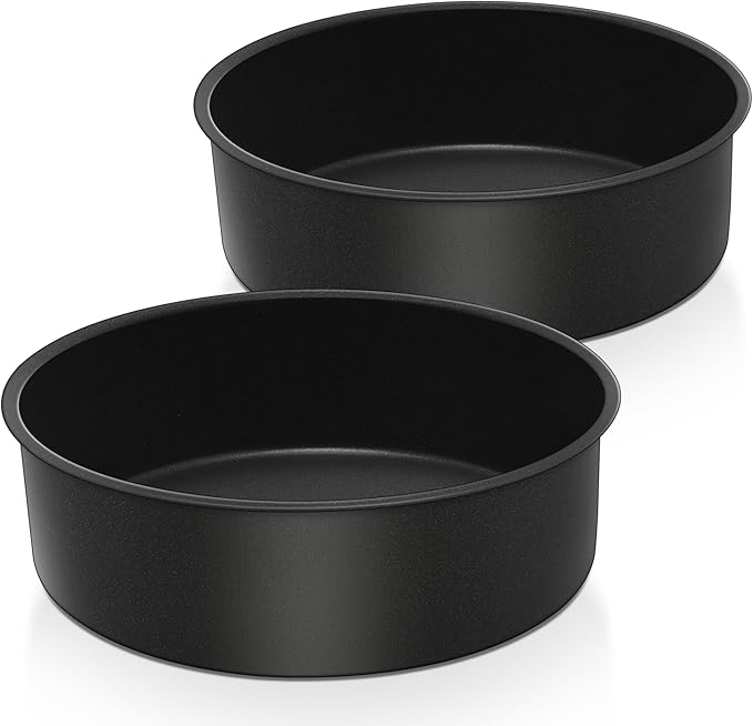 E-far 9½ x 3 Inch Cake Pan Set of 2, Nonstick Stainless Steel Round Cake Pans Tin for Baking Birthday Wedding Layer Cakes, Stainless Steel Core & Non-toxic Coating, Deep & Straight Side