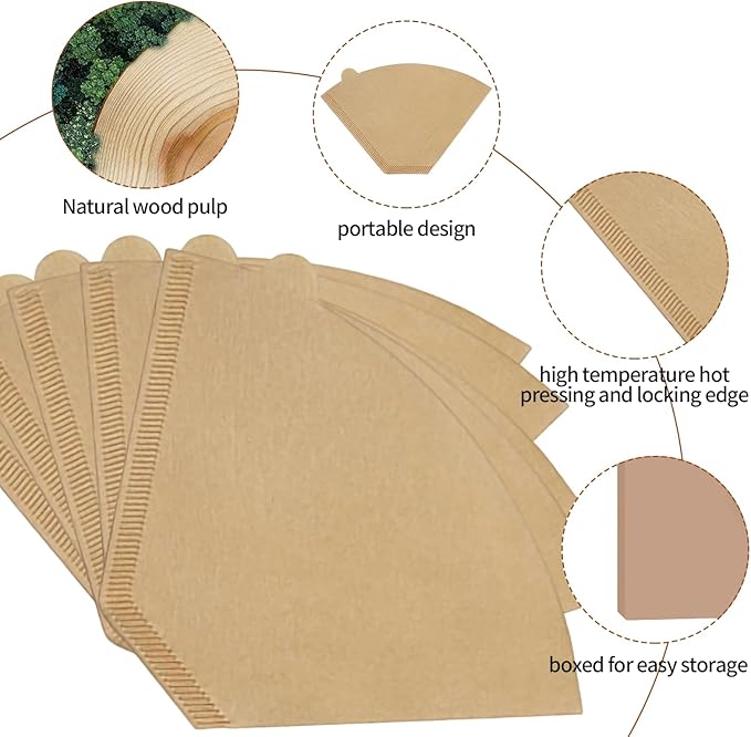 200 Count #4 Cone Coffee Filters 8-12 Cup, Natural Unbleached Disposable Coffee Filters, Compatible with Pour-Over and Drip Coffee Makers.