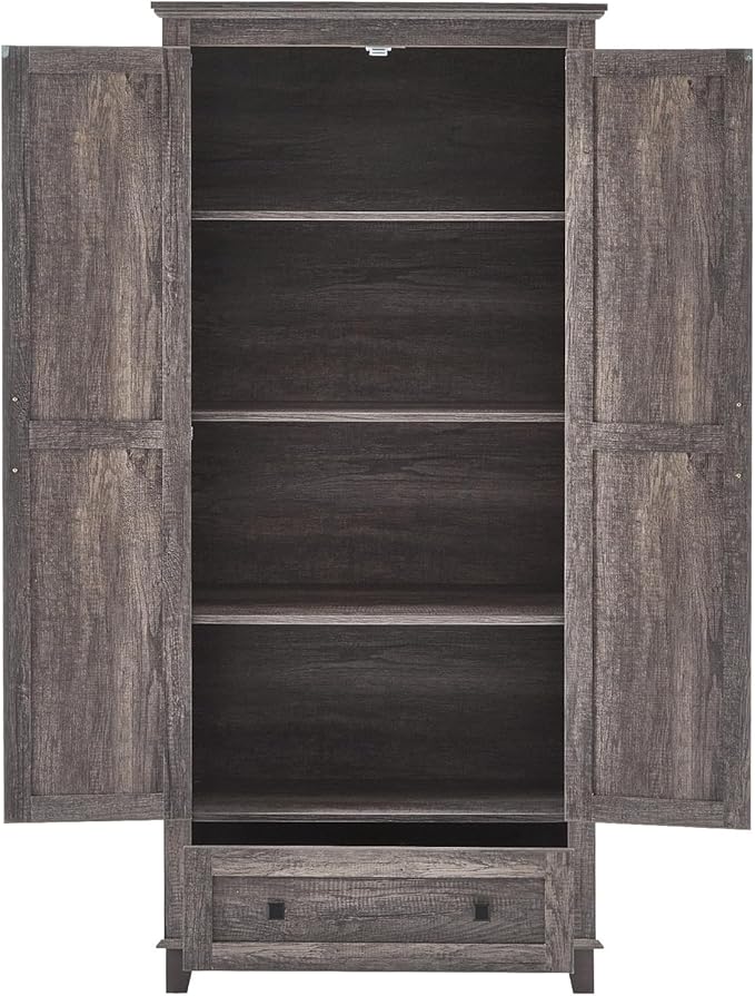 Farmhouse Kitchen Pantry Cabinet, 72" Tall Storage Cabinet with Adjustable Shelves & Barn Doors, Freestanding Kitchen Cupboard for Dining Room, Living Room, Gray