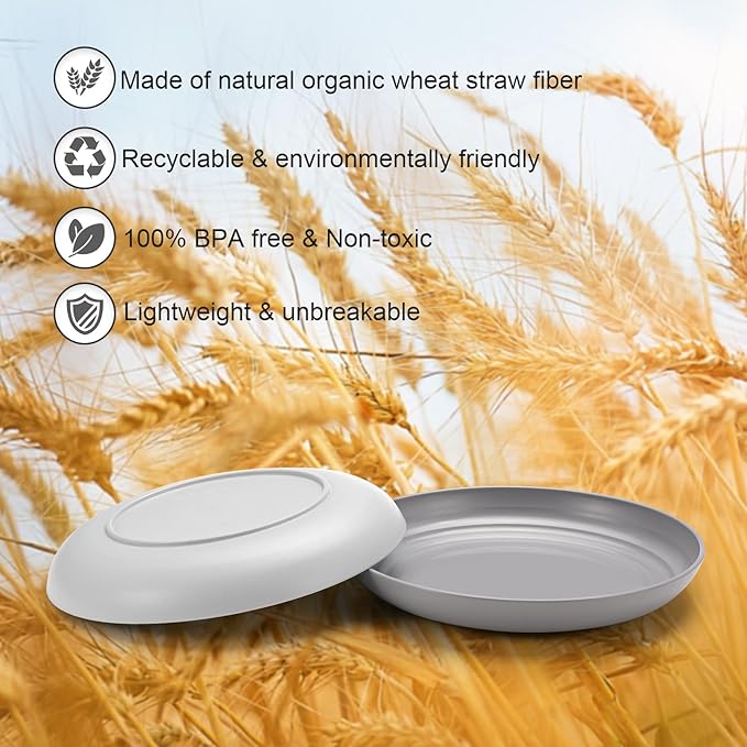 12 Pcs Unbreakable Deep Dessert Plates Set, 8 inch Reusable Plastic Wheat Straw Plates, Microwave and Dishwasher Safe Plate for Kitchen, Lightweight Plate for Dessert, BPA Free, 6 Colors