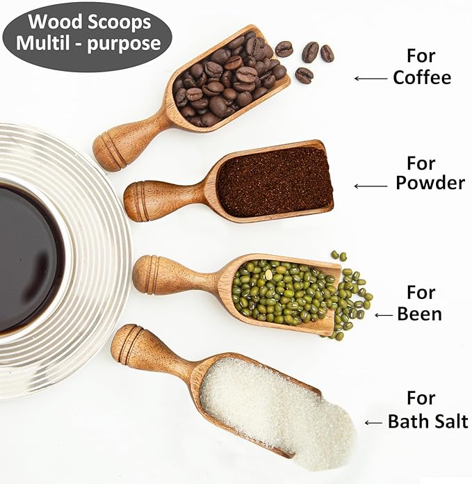 Wooden Scoops for Canisters 4PCS Acacia Wooden Scoop for Jars Small Wood Scoops for Canisters Wooden Scoop for Ground Coffee Scoop for Seasoning Bath Salt Laundry Shovel-Multipurpose