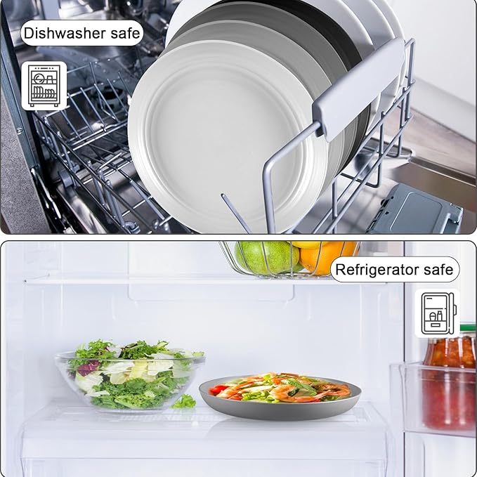 12 Pcs Unbreakable Deep Dinner Plates Set, 10 inch Reusable Plastic Wheat Straw Plates, Microwave and Dishwasher Safe Plate for Kitchen, Lightweight Plate for Dessert, BPA Free, 6 Colors