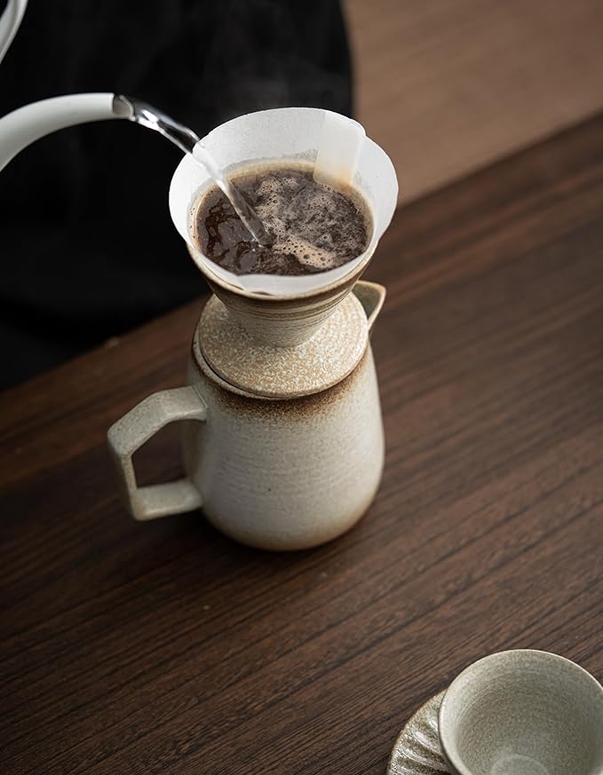 Pour Over Coffee Maker,Ceramic Coffee Maker With 100 pcs Paper Filter，16oz/480ml Pour Over Coffee Dripper (Off White)