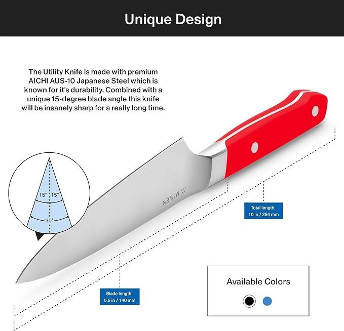 Misen 6.8" Chef Knife – High Carbon Japanese AUS-10 Stainless Steel – Hybrid German & Japanese Blade – Precision Kitchen Knife for Professionals & Home Cooks – Ultimate Cutting Performance - Red