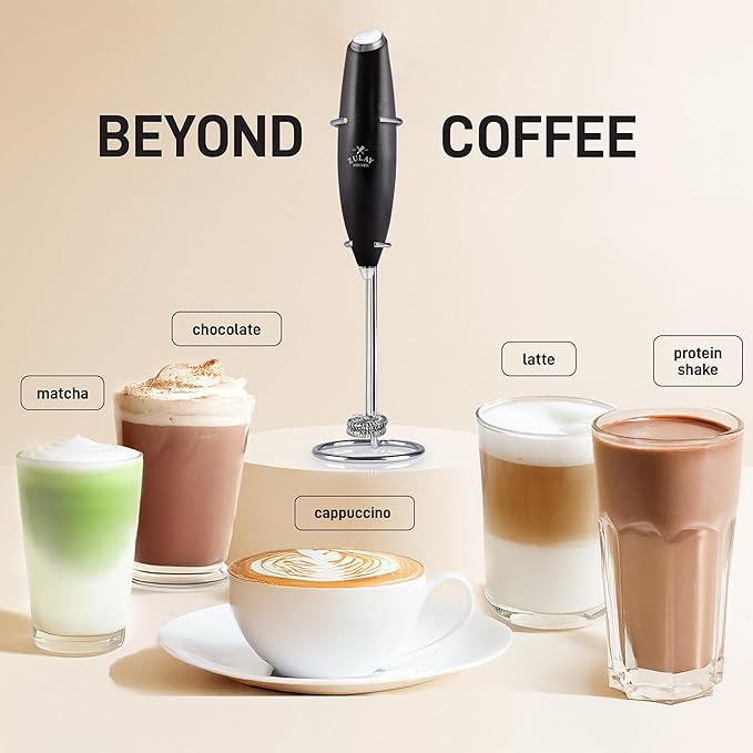 Zulay Kitchen Whisk Milk Frother with 4 Duracell Batteries - Powerful Handheld Foam Maker for Coffee, Lattes, Matcha, Hot Chocolate & Cappuccinos - Whip Creamy Froth in Seconds